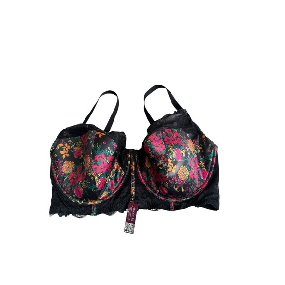 Women's NWT 40H Adore Me Black & Multicolor Floral Underwire Bra Club wear - Picture 1 of 5